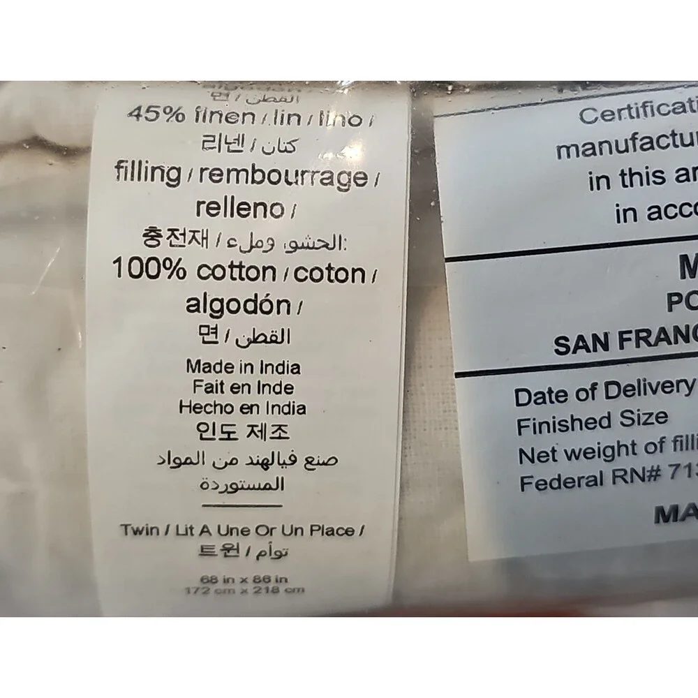 Pottery Barn Pick Stitch Handcrafted Cotton Linen Quilt Twin Twin XL Soft White